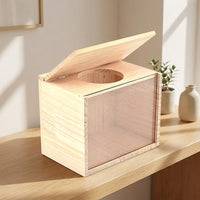 Chinchilla Sand Bath Container and Wooden Sand Bath, Panoramic Pet Bath with Vented Sides and Metal Sieve, for Chinchillas and Squirrels