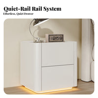 Minimalist Design Curved 2-Drawer Cabinet Modern Aesthetic Bedside Table even Finish Nightstand Rounded Corners for Homeowners, Apartment Dwellers, Adults, Bedroom, Next to Bed, Office, Hallway