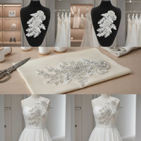 Floral Applique Sequined Embroidered Embellishment with Beads Sequin Applique 3D Beaded Embellishment Sew-on for Crafters