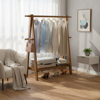 Solid Wood Freestanding Coat Rack with Shelf Side Hooks Triangular-Frame Clothes Rack Space-Saving Home Furniture for Bedroom, Entryway