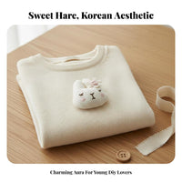 Embroidered Bunny Applique Korean Design Gingham Bow Bunny Accessory Cute Design Stuffed Hare Head Applique for Kids, Hat Embellishment