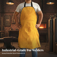 Heat Resistant Metalworking Apron Full Coverage Leather Bib for Welders, Metalworkers