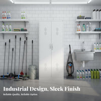 Mop and Broom Cabinet Fireproof Cleaning Supply Cabinet Sturdy Steel Construction Metal Broom Closet for Cleaners, Janitors, Hospital, School, Office