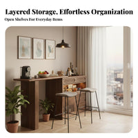 Century-Inspired-Century Modern Design Extendable Bar Cabinet Multi-Functional Storage Cabinet with Extendable Top Space Saving Solid Wood Console Table Adjustable Shelves for Apartment Dwellers, Homeowners, Families