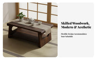 Foldable Design Collapsible Tatami Table Portable Two-Tier Japanese Low Desk Multi-Functional Tea Stand Stable Construction for Small Space Dwellers, Home Decorators, Meditators, Bay Window, Balcony, Living Room, Bedroom