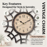 Silent Non-Ticking Battery Operated Wall Clock, Retro Decorative Wall Clock, Living Room Bedroom, Round Shape PVC Dial