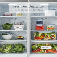Food Storage Containers with Lids, Drainer Basket, Refrigerator Organizer for Fruits, Vegetables, Meat