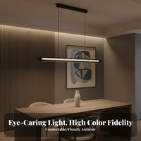 Adjustable Height Linear Hanging Light Adjust Mable Modern Dining Table Light High Color Rendering LED Bar Chandelier Wireless Controller Control for Homeowners, Interior Designers, Business Owners, Restaurant, Office