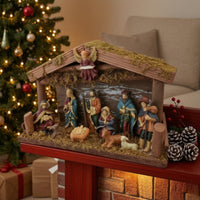 Tabletop Wooden Stable with Figurines Hand-Painted Christmas Manger Scene Traditional Nativity Set with Figures Religious for Families, Collectors, Mantel, Bookshelf