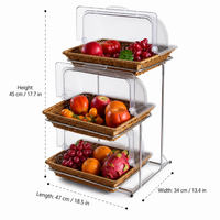 Tiered Display Stand, 2 Layer Imitation Rattan Perfume Organiser with Flip Lid, 32x26x6.5cm Food Display Rack