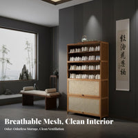 Dustproof Multi-Layer Rattan Shoe Cabinet Ventilated Design Bamboo Shoe Cabinet with Doors Large Capacity Space Saving for Apartment Dwellers, Homeowners, Families, Entryway, Hallway, Living Room, Bedroom