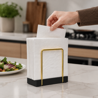 Square Napkin Holder, Metal Wood Serviette Holder for Dining Table, Modern Varnish Napkin Dispenser, 70 Count Upright Tableware