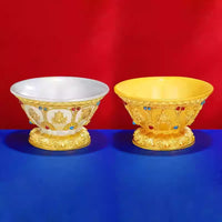 Tibetan Alloy Offering Bowl Set with Auspicious Symbols