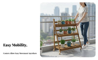 Mobile with Lockable Wheels 3-Tier Display Rack Space-Saving 3-Tier Foldable Rolling Shelf Sturdy Construction Plant Stand Thickened Frame for Home Decorators, Apartment Dwellers, Homeowners, Balcony, Indoor, Living Room, Sunroom