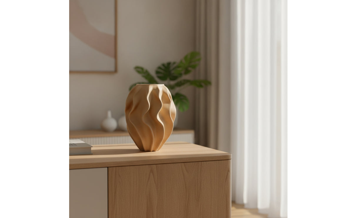 Sculptural Vase 3D Printed Look Wavy Vase Flower Holder Textured Organic for Living Room, Entryway
