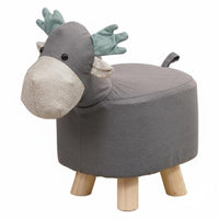 Cartoon Animal-Shaped Stool Solid Wood Legs Cartoon Footstool Playful Design Animal Shaped Stool for Young Children, Playroom, Living Room