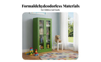 Formaldehyde-Devoid of 2-Door Glass Cabinet Dust-Proof Multi-Tier Glass Showcase Vintage Design Bookshelf Rounded Corners for Homeowners, Collectors, Hobbyists, Kid's Room, Bedroom, Study, Home Office
