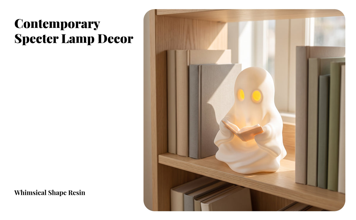Reading specters Statue | soft Glow, Translucent White Body, specters Figurine with Book, for Halloween Decor