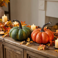 Artificial Foam Pumpkin Ribbed Pumpkin with Stem Textured Display Pumpkins Faux for Autumn, Halloween, Tabletop