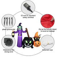 1.8m Halloween Inflatable Decoration Witch Magic Pot Black Cat Pumpkin Air Model with LED Light for Outdoor Yard Lawn