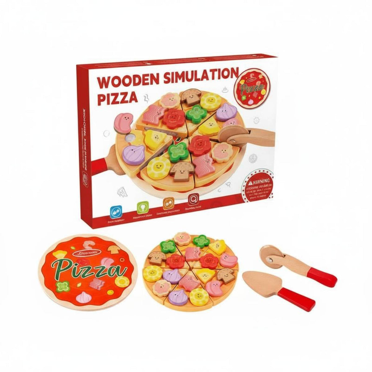 Early Learning Wooden Cutting Pizza Set Cognitive Training Pretend Play Pizza Set Hand-Eye Coordination for Toddlers, Playroom, Kindergarten