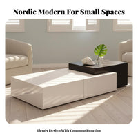 Nordic Design Low Rectangular Stand with Drawer Modern Design Center Table Minimalist Aesthetic Household Furniture Open Shelving for Apartment Dwellers, Renters, Homeowners, Living Room, Lounge Area