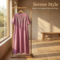 Summer Dresses for Women UK with Embroidered Detail, Linen Midi Dress with Short Sleeves, Loose for Beach Wear