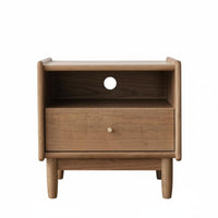 Nordic Design Nightstand with Rattan Drawer Minimalist Aesthetic Rattan Drawer Bedside Cabinet Japanese aesthetic End Table sturdy Wood Legs for Apartment Dwellers, Homeowners, Students, Bedroom, Small Spaces, Dorm Room, Home Office