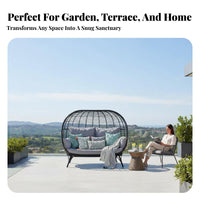 Woven Design Wicker Oval-Shaped Chair Waterproof Freestanding Oval-Shaped Lounger Outdoor Furniture Weather-Resistant for Children, Homeowners, Book Lovers, Garden, Patio, Balcony, Backyard