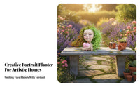 Resin Girl Holding Heart Vase Indoor Outdoor Use Girl Head Planter Creative Design Resin Head Planter for Gardeners, Women, Balcony, Desktop, Tabletop
