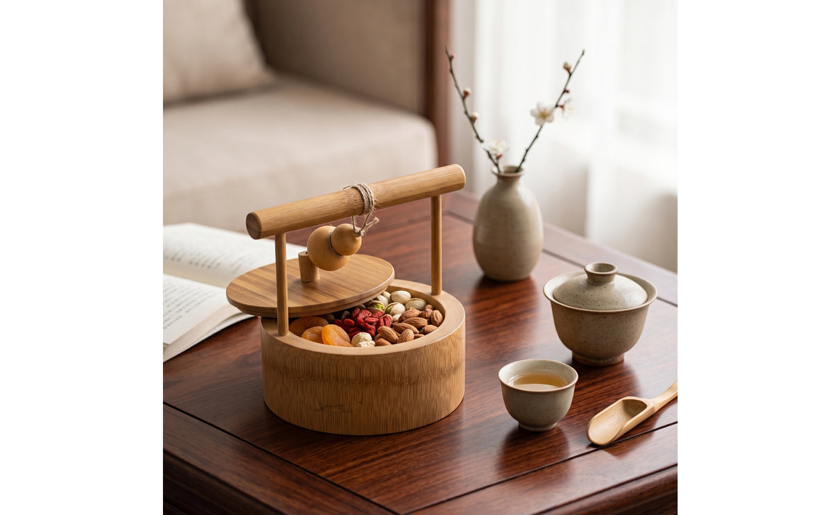 Bamboo Snack storage with Handle Portable Bamboo Serving Basket Sturdy Serving Tray with Handles for Hosts, Tea Service