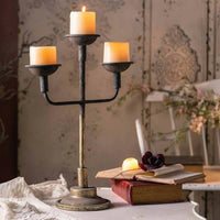 Iron Candelabra Antique Finish Rustic Candle Candelabra Stable Base Home Decor for Tabletop