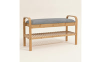 Shoe-Changing Bench Upholstered Shoe Bench Slatted Furniture for Entryway, Mudroom, Hallway