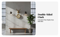 Double Sided Wall Clock Noiseless Mechanism Deer Head Hanging Clock Large Size Home Decoration for Living Room, Hallway