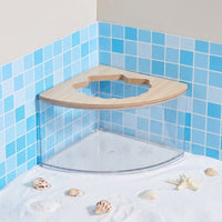 Transparent Hamster Sand Bath with Wood Lid, Triangular Hamster Accessories, Clear Toilet Pan for Dwarf Hamster Habitat