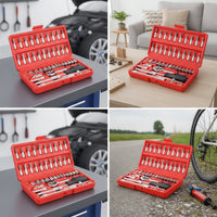 Ratchet Wrench Tool Kit Portable Socket Wrench Set with Case Compact Ratchet and Socket Set for Vehicle Owners, Garage, Home Repair