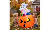 Outdoor Ghost with Pumpkin Lighted Halloween Inflatable Giant Halloween Ghost Funny for Lawn