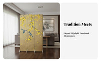 Chinese Aesthetic Multi-Panel Folding Screen Foldable Design 4-Panel Folding Divider Movable Room Partition Portable for Apartment Dwellers, Screenice Workers, Business Owners, Bedroom, Entrance Hall, Restaurant, Visual Background