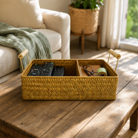 Handwoven Seagrass Storage Basket with Wooden Handles and Dividers