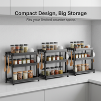 Kitchen Spice Rack Countertop Organizer, Freestanding Seasoning Storage Shelf with Hooks