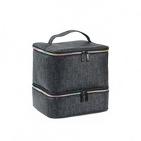 Portable Two-Tier Makeup Bag Boxy Cosmetic Storage Bag with Handle Zippered Travel Cosmetic Organizer Large for Travelers