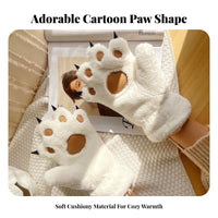 Hanging Neck Strap Cat Paw Gloves Soft and Soft Fuzzy Bear Claw Mittens Fleece Lined for Women, Children, Cycling, Outdoor, Costume Parties