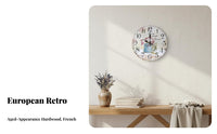 European Theme Wall Clock Non-Ticking Vintage Wooden Wall Clock Home Decor for Living Room, Bedroom, Kitchen