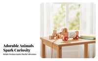 Rotating Rings Pull-Along Animal Toy Red Wheels Animal Shape Pull Toy Early Learning Infant Plaything Sensory Play for Toddlers