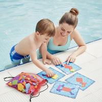 Waterproof Pool Puzzle with Challenge Cards Educational Underwater Puzzle Geometric Game Set with Mesh Bag Submersible for Children, Swimmers, Families, Swim Lessons, Backyard
