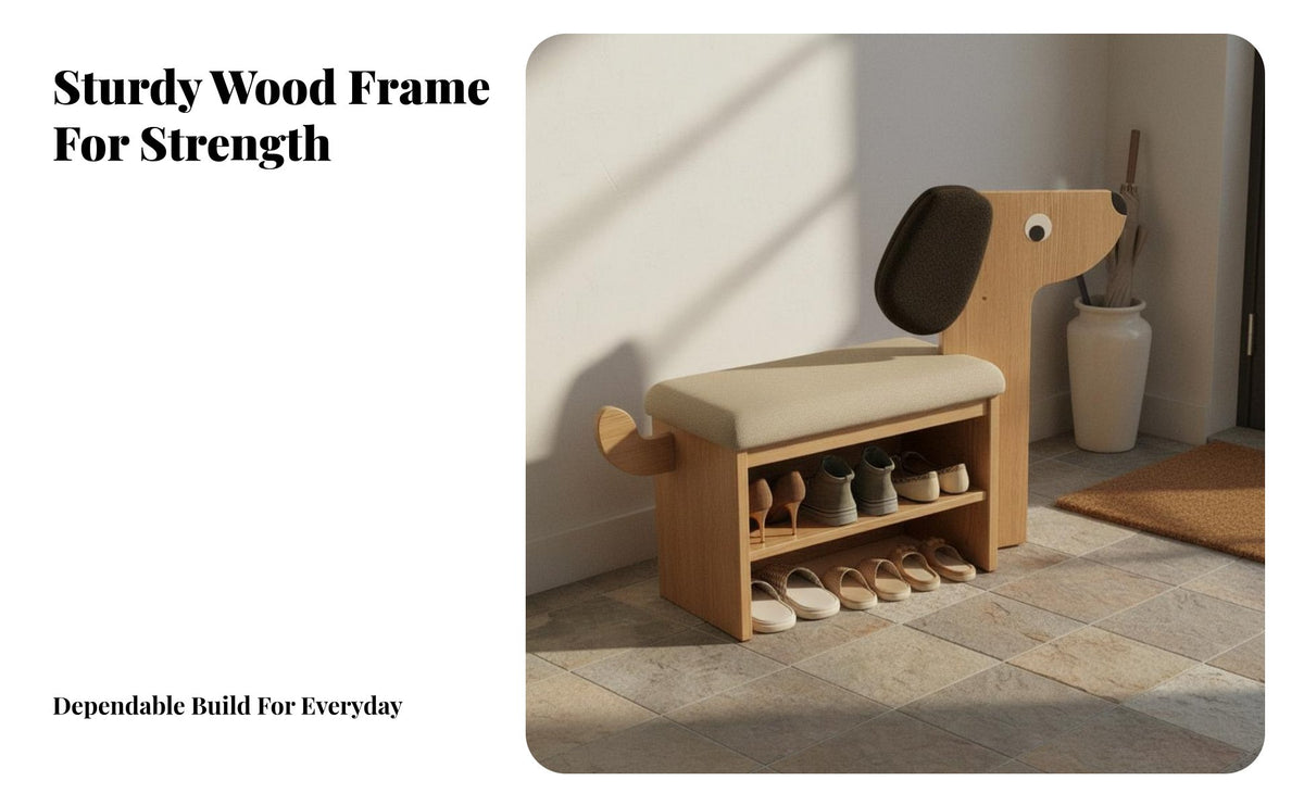 Multi-Functional Design Dog-Shaped Changing Stool Padded Seat Cushisingled Shoe Storage Bench Soft Cushion Household Furniture High Load Capacity for Pet Lovers, Apartment Dwellers, Entryway, Hallway, Mudroom, Living Room