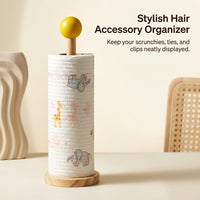 Dining Table Paper Towel Holder for Kitchen and Desktop, Freestanding Bamboo Countertop Roll Wood Dispensing Organizer for Cling Film