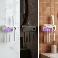 Rechargeable Toothbrush Sanitizer with Slots Cordless Wall Toothbrush Holder Compact Bathroom Organizer Hygienic for Apartment