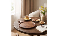 Wooden Serving Board with Handle Rustic Serving Platter Board with Handle Handcrafted Round Pizza Peel for Table Service