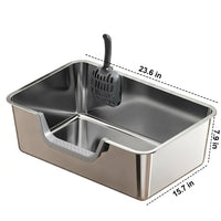 Stainless Steel Cat Toilet with Lid, Large Adult Cats Tray, Easy Cleaning Side Entry Pan for Kitten and Big Pets